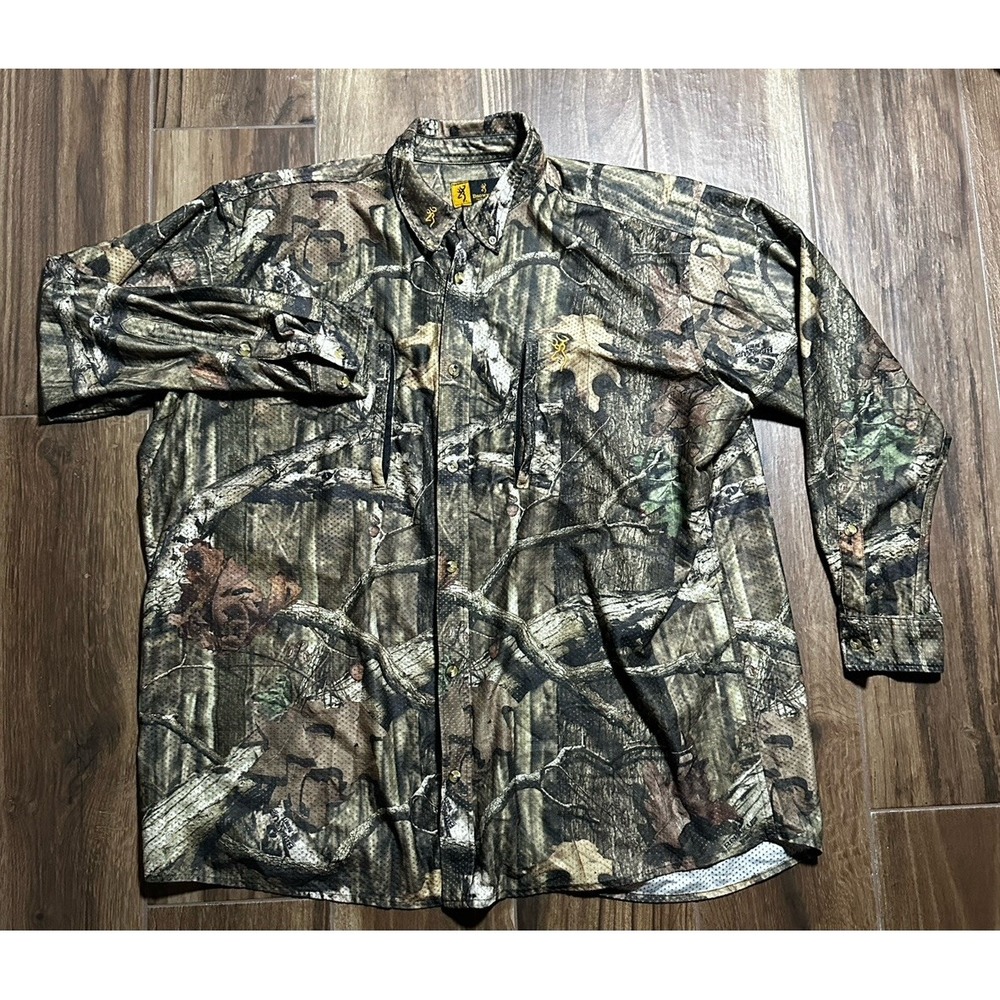 Browning Mens 3XL Camo Mesh Button Down Hunting Shirt Long Sleeve Zipper Pockets - Picture 2 of 6